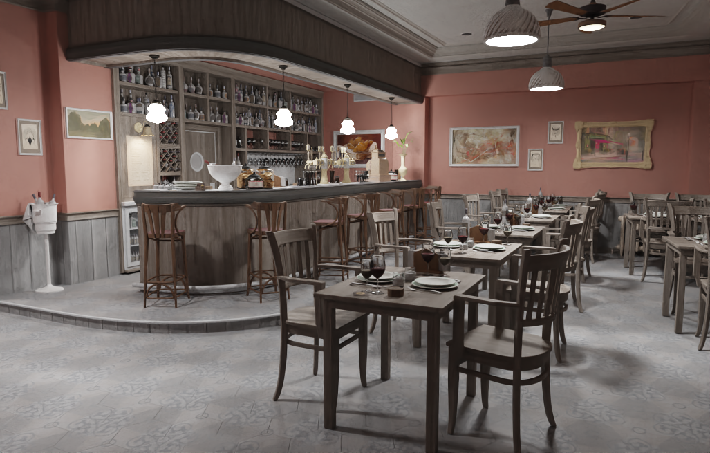 Bistro interior path traced render